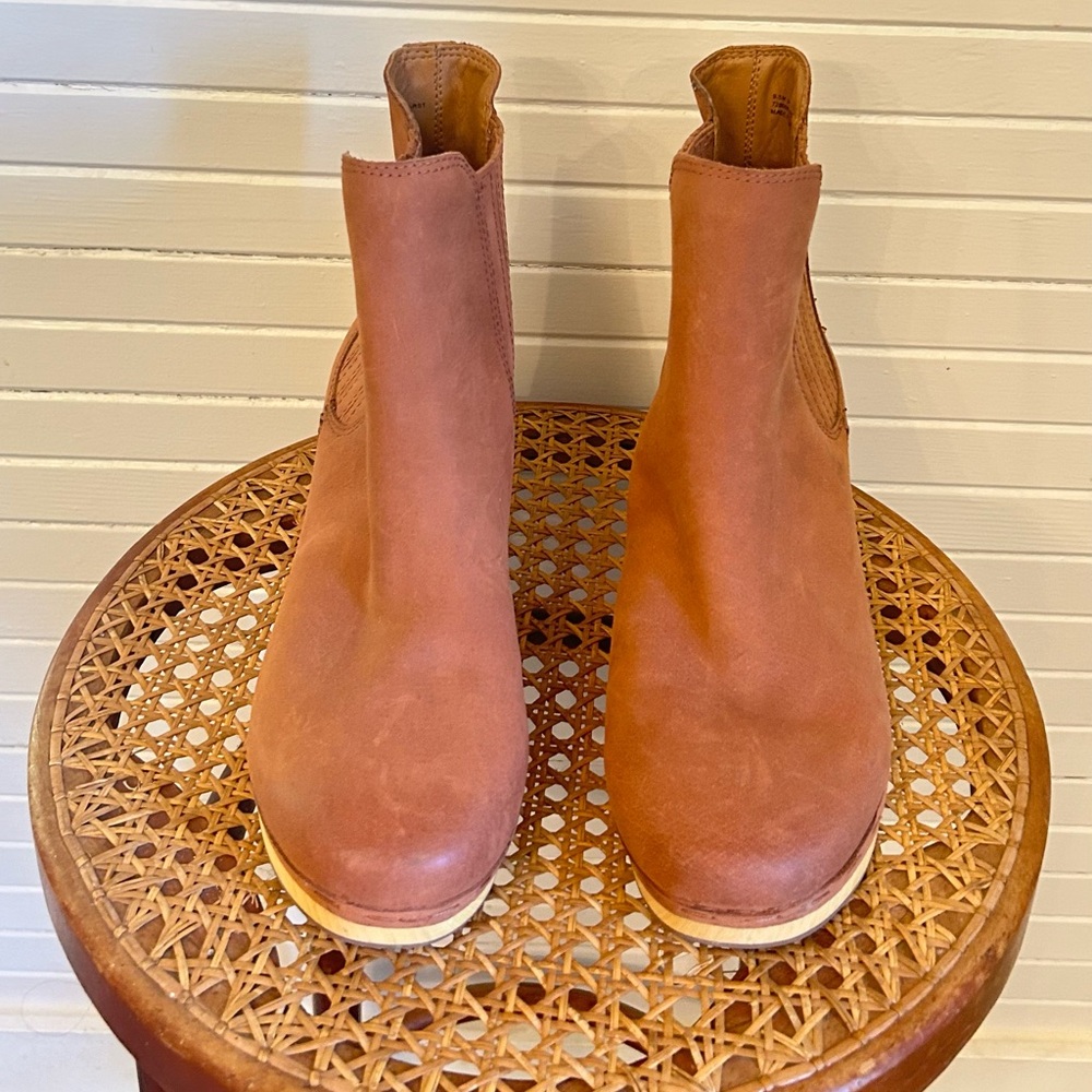 Frye leather wooden clog boots